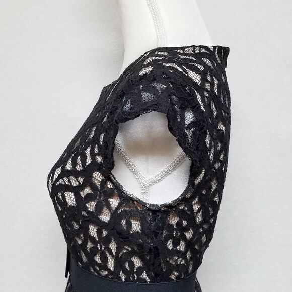 R&k Originals Black Floral Lace Overlay Cap Sleeve Shift Dress 6 - Picture 7 of 12